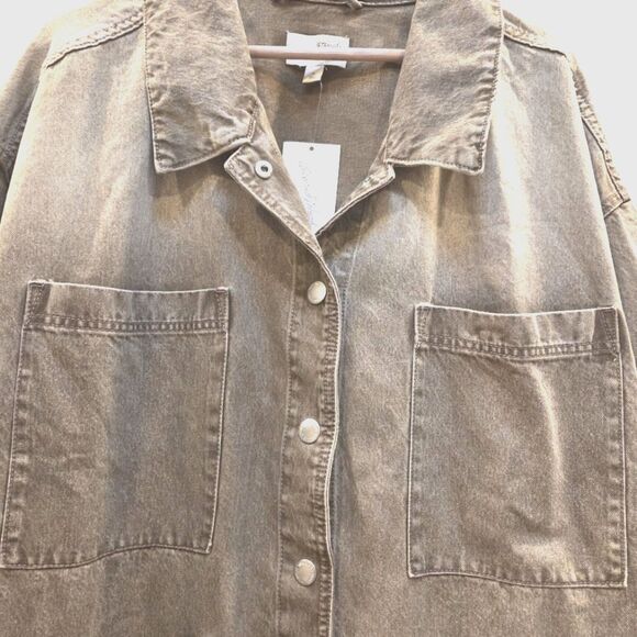 NWT Universal Thread Women's Barrel Chore Denim Jacket Green Silver Snaps 4X - Picture 5 of 11